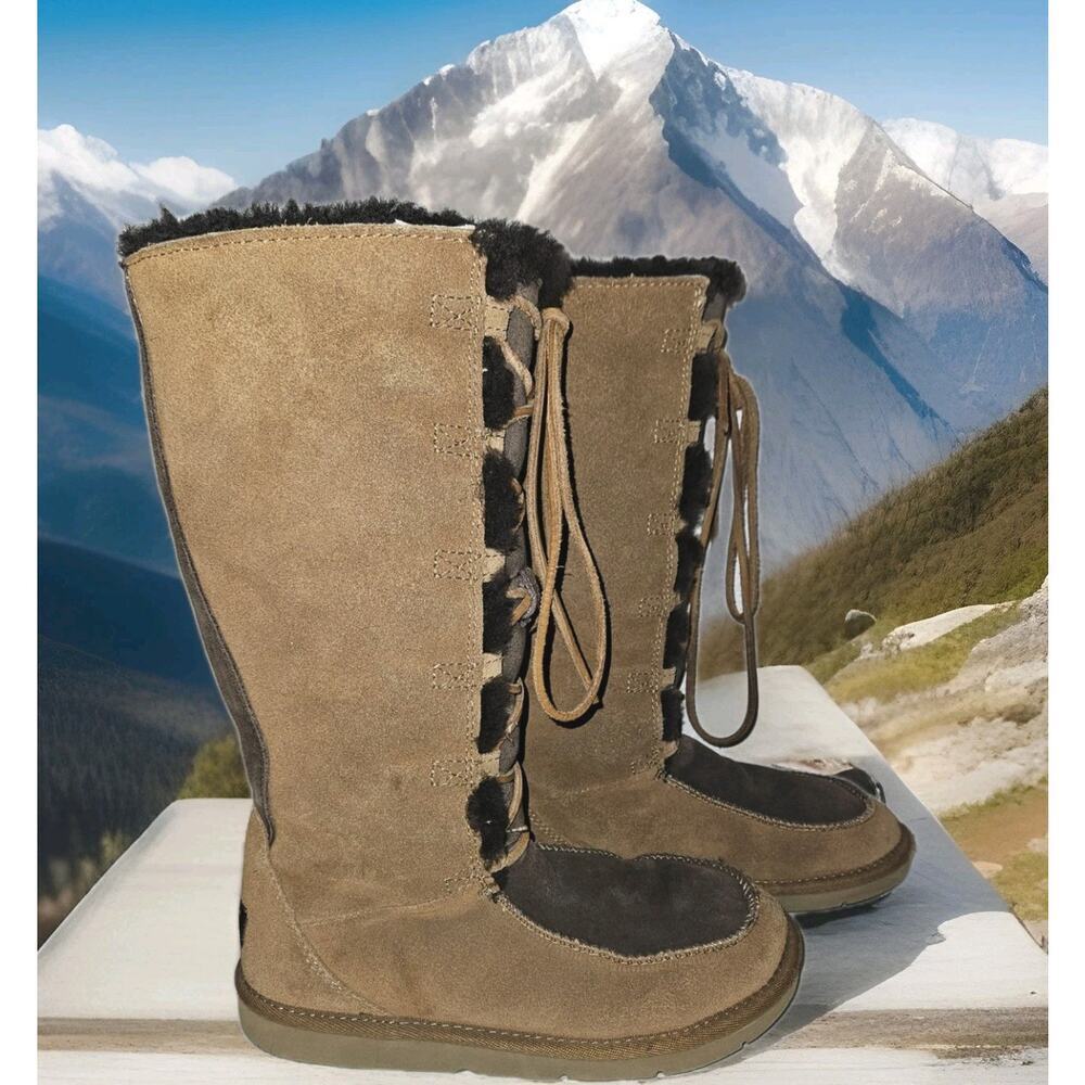 UGG Whitley Brown Suede Winter Moccasin Boots Tall Lace Up Women's Size 7